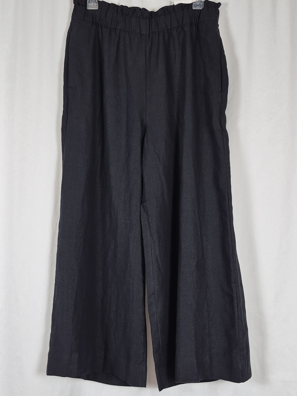 Chico's Pull-On Black Linen Wide Leg Crop Culotte Pants - Size 6 - Picture 4 of 16